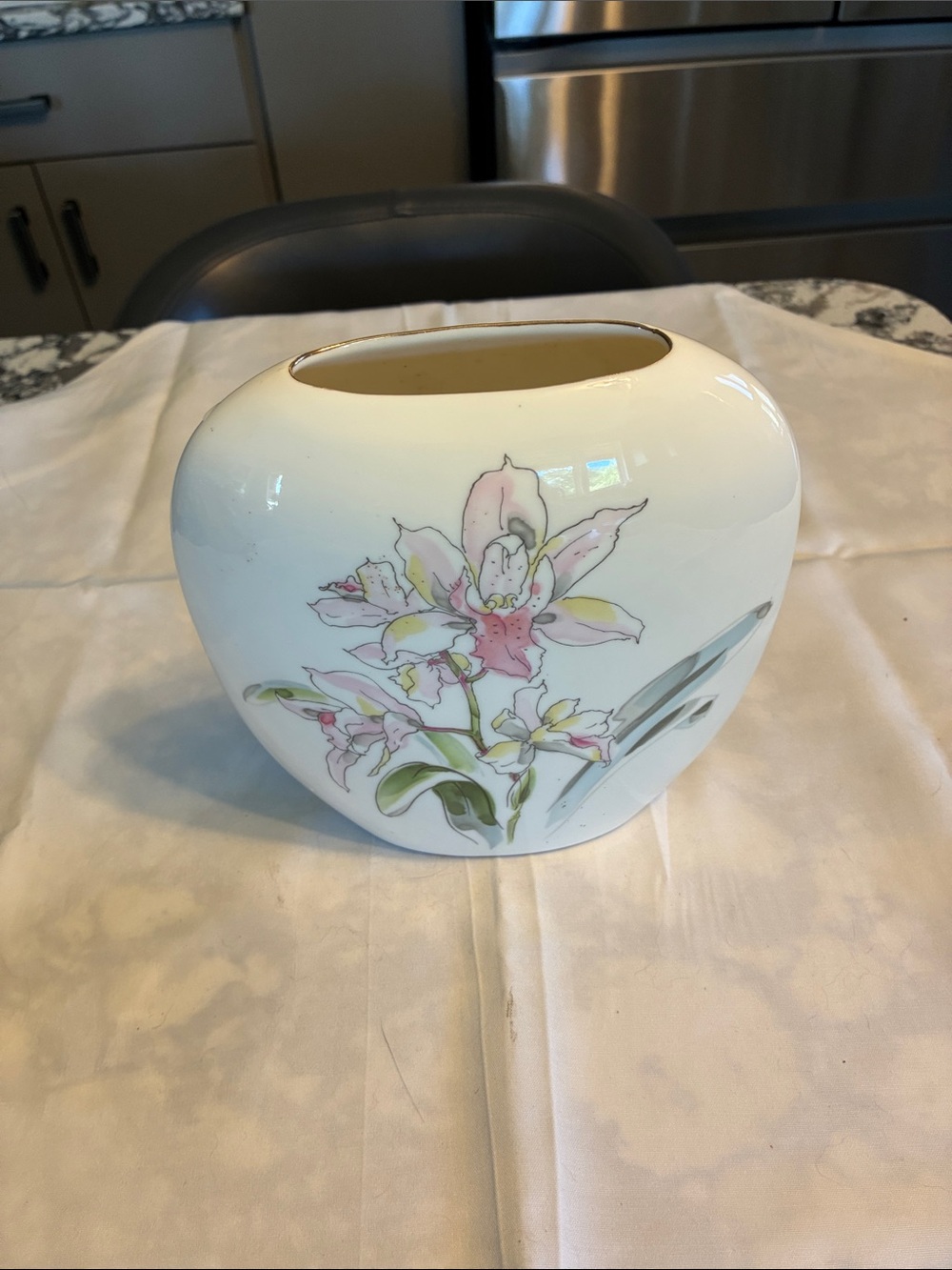 Porcelain Floral Accent Vase in White and Pink